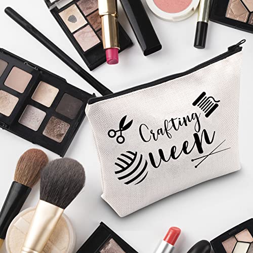 G2TUP Crafting Gift Craft Lover Gift Crafting Queen Cosmetic Bag Crafter Travel Make Up Pouch With Zipper (Crafting Queen White Bag)