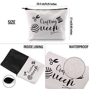 G2TUP Crafting Gift Craft Lover Gift Crafting Queen Cosmetic Bag Crafter Travel Make Up Pouch With Zipper (Crafting Queen White Bag)