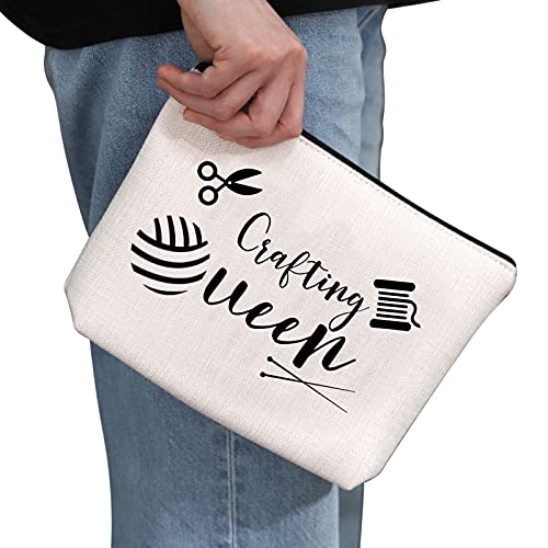 G2TUP Crafting Gift Craft Lover Gift Crafting Queen Cosmetic Bag Crafter Travel Make Up Pouch With Zipper (Crafting Queen White Bag)