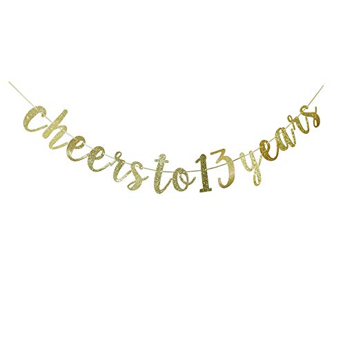 Cheers to 13 Years Gold Glitter Banner for 13th Birthday/Wedding Anniversary Party Sign Decoration Supplies