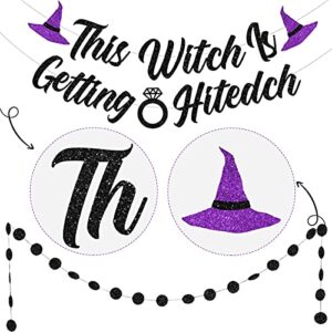 This Witch is Getting Hitched Banner, Purple Halloween Witch Bachelorette Hen Bridal Shower Party Supplies with Circle Dots Garland for Women