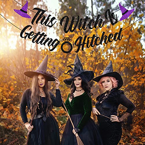 This Witch is Getting Hitched Banner, Purple Halloween Witch Bachelorette Hen Bridal Shower Party Supplies with Circle Dots Garland for Women