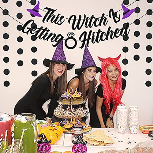 This Witch is Getting Hitched Banner, Purple Halloween Witch Bachelorette Hen Bridal Shower Party Supplies with Circle Dots Garland for Women