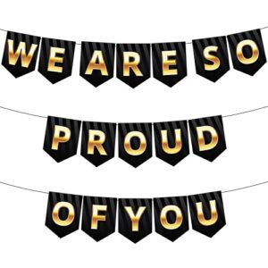 xtralarge, we are so proud of you banner – no diy required, graduation banner | black and gold graduation party decorations 2023 | gold and black graduation backdrop for 2023 graduation decorations