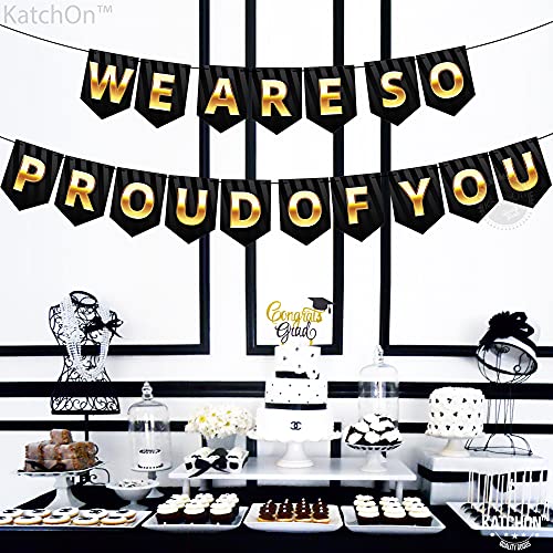 XtraLarge, We Are So Proud Of You Banner - No DIY Required, Graduation Banner | Black and Gold Graduation Party Decorations 2023 | Gold and Black Graduation Backdrop for 2023 Graduation Decorations