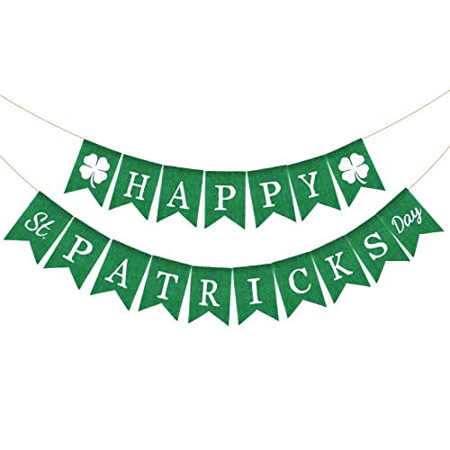 Cmaone St Patrick's Day Banner Lucky Banner with Shamrock Garland Happy St Patrick's Day Decorations Banner Irish Green Clover Party Supplies Hanging Decorations for Home, Party, Bar