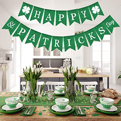 Cmaone St Patrick's Day Banner Lucky Banner with Shamrock Garland Happy St Patrick's Day Decorations Banner Irish Green Clover Party Supplies Hanging Decorations for Home, Party, Bar