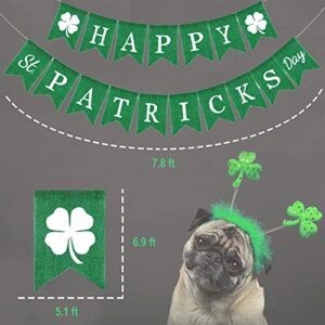 Cmaone St Patrick's Day Banner Lucky Banner with Shamrock Garland Happy St Patrick's Day Decorations Banner Irish Green Clover Party Supplies Hanging Decorations for Home, Party, Bar