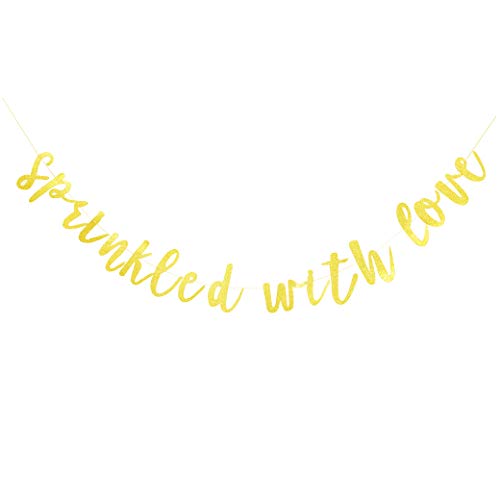 Golden Sprinkled With Love Banner - Sparkling Hanging Party Decorations Supplies - Party Decorations For Men And Women - Ideal Background Celebration Photo Props Gift (Sprinkled With Love)