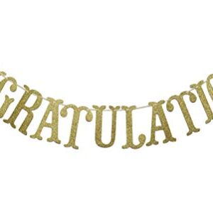 Congratulations Gold Glitter Sign Banner- Graduation, Wedding, Retirement Party Supplies Decorations (Gold)