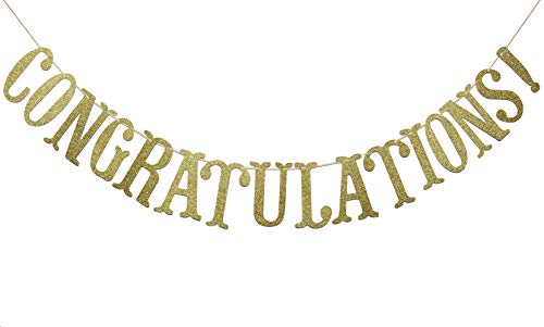 Congratulations Gold Glitter Sign Banner- Graduation, Wedding, Retirement Party Supplies Decorations (Gold)