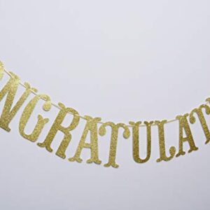Congratulations Gold Glitter Sign Banner- Graduation, Wedding, Retirement Party Supplies Decorations (Gold)