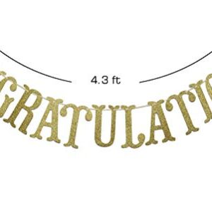 Congratulations Gold Glitter Sign Banner- Graduation, Wedding, Retirement Party Supplies Decorations (Gold)