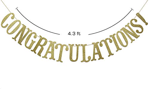 Congratulations Gold Glitter Sign Banner- Graduation, Wedding, Retirement Party Supplies Decorations (Gold)