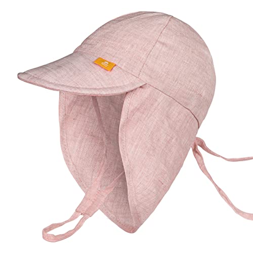 Baby Sun Hat Summer Baby Hats with Neck Flap Linen Breathable Infant Boy Girl Sun Hat Lightweight Packable Baby Swim Hat Pink