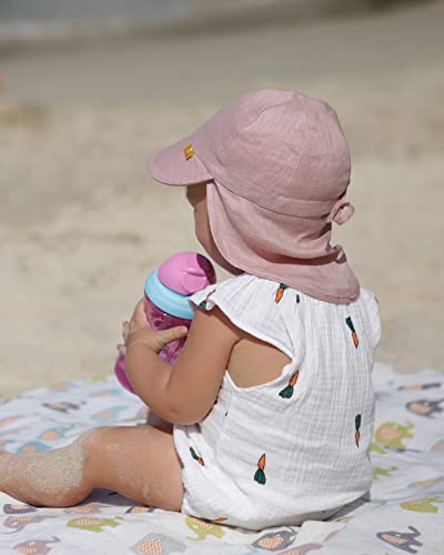 Baby Sun Hat Summer Baby Hats with Neck Flap Linen Breathable Infant Boy Girl Sun Hat Lightweight Packable Baby Swim Hat Pink