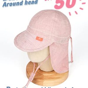 Baby Sun Hat Summer Baby Hats with Neck Flap Linen Breathable Infant Boy Girl Sun Hat Lightweight Packable Baby Swim Hat Pink