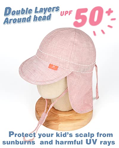 Baby Sun Hat Summer Baby Hats with Neck Flap Linen Breathable Infant Boy Girl Sun Hat Lightweight Packable Baby Swim Hat Pink