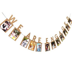 We Are Engaged Photo Banner, Wedding Engagement Party Sign Supplies, Kraft Paper Bunting For Bridal Shower Party Decorations