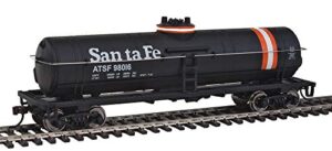 walthers trainline ho scale model santa fe tank car, black/orange/white