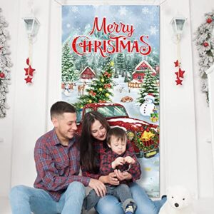 Christmas Door Covers Red Truck Xmas Cover for Door Christmas Truck Front Door Cover for Merry Christmas New Year Photography Background Party Decoration, 70.9 x 35.4 Inches