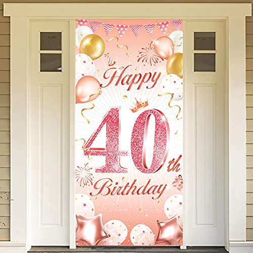 DPKOW Rose Gold 40th Birthday Party Decoration for Woman, Rose Gold 40th Birthday Banner for Backdrop Door Decoration,40th Birthday Background Banner for Garden Wall Decoration, 185 x 90cm Fabric