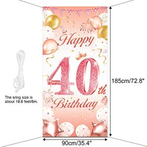 DPKOW Rose Gold 40th Birthday Party Decoration for Woman, Rose Gold 40th Birthday Banner for Backdrop Door Decoration,40th Birthday Background Banner for Garden Wall Decoration, 185 x 90cm Fabric