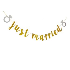 Just Married Banner, Gold Wedding Engagement Party Sign, Bridal Shower / Bachelorette Party Decorations Supplies Bunting Garlands