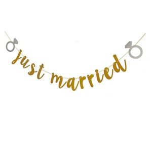 Just Married Banner, Gold Wedding Engagement Party Sign, Bridal Shower / Bachelorette Party Decorations Supplies Bunting Garlands