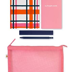 Kate Spade New York Jotter Pouch with Office/School Supplies for Women, Mesh Travel Zip Pouch Includes 2 Notebooks and Ink Pen, Pink Colorblock