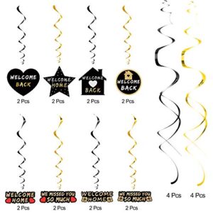 Lnlofen Welcome Home Party Hanging Swirls Decorations, 24Pcs Gold Home Welcoming Party Hanging Swirl Supplies, Homecoming Party Welcome Back Home Family Hanging Decor