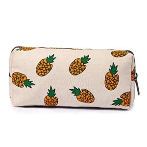 lparkin cute pineapple teen large capacity canvas pencil case pen bag box gadget pouch stationary case makeup cosmetic bag