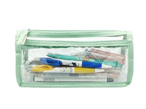 funny live transparent pvc pencil case pen bag organizer cosmetic makeup bag, clear double compartments case bag for travel | makeup brush | stationerys | small crafts, pens not included （mint green）