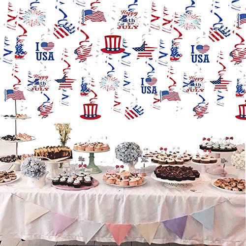 DmHirmg Fourth of July Decorations Hanging Swirl,4th of July Swirl Decorations,Shiny Patriotic Party Decor Supplies,30 Pcs Independence Day Hanging Spiral Decor for Patriotic Party Decor