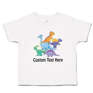 custom personalized toddler t-shirt dinosaur buddies brachiosaurus, tyrannosaurus rex triceratops stegosaurus cotton boy & girl clothes funny graphic tee a white personalized text here 18 months