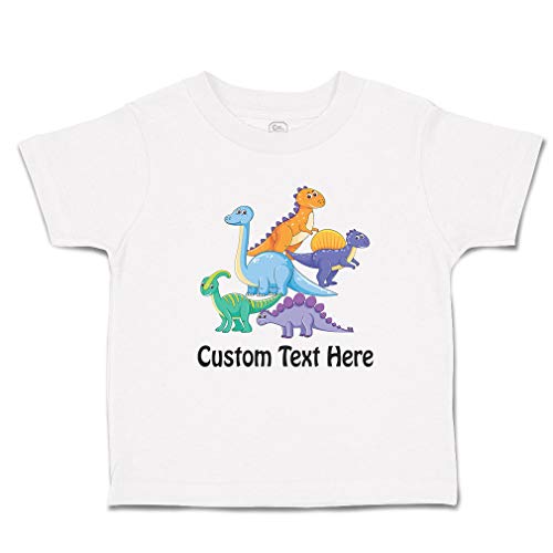 Custom Personalized Toddler T-Shirt Dinosaur Buddies Brachiosaurus, Tyrannosaurus Rex Triceratops Stegosaurus Cotton Boy & Girl Clothes Funny Graphic Tee A White Personalized Text Here 18 Months