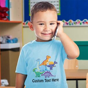 Custom Personalized Toddler T-Shirt Dinosaur Buddies Brachiosaurus, Tyrannosaurus Rex Triceratops Stegosaurus Cotton Boy & Girl Clothes Funny Graphic Tee A White Personalized Text Here 18 Months