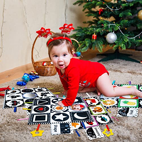 DPTOYZ Newborn Toys 0-6 Months, Tummy Time Toys with Mirror and Teether, High Contrast Baby Toys Black and White Sensory Toys for Babies 0-6-12-18 Months, Play Mats Infant Boy Girl Gift Set-Pack of 4