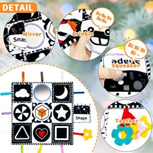 DPTOYZ Newborn Toys 0-6 Months, Tummy Time Toys with Mirror and Teether, High Contrast Baby Toys Black and White Sensory Toys for Babies 0-6-12-18 Months, Play Mats Infant Boy Girl Gift Set-Pack of 4