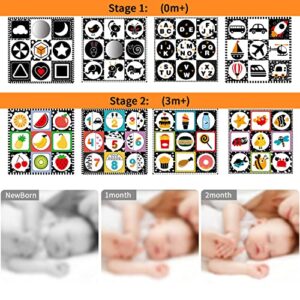 DPTOYZ Newborn Toys 0-6 Months, Tummy Time Toys with Mirror and Teether, High Contrast Baby Toys Black and White Sensory Toys for Babies 0-6-12-18 Months, Play Mats Infant Boy Girl Gift Set-Pack of 4