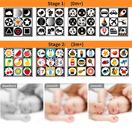 DPTOYZ Newborn Toys 0-6 Months, Tummy Time Toys with Mirror and Teether, High Contrast Baby Toys Black and White Sensory Toys for Babies 0-6-12-18 Months, Play Mats Infant Boy Girl Gift Set-Pack of 4