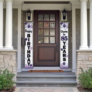 LASKYER Happy 85th Birthday Purple Door Banner - Cheers to 85 Years Old Birthday Front Door Porch Sign Backdrop,85th Birthday Party Decorations.