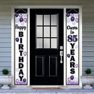 LASKYER Happy 85th Birthday Purple Door Banner - Cheers to 85 Years Old Birthday Front Door Porch Sign Backdrop,85th Birthday Party Decorations.