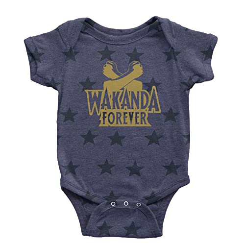 One-Piece Crossed Arms Wakanda Forever 6 Months Navy Blue Star Romper