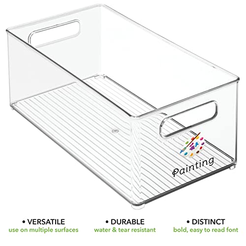 mDesign Plastic Craft Room Storage Box - Sewing, Crochet Storage Container with Built-in Handles for Thread, Beads, Ribbon, Glitter, Clay - 14.6" x 8.1" x 6" Pack of 2, Includes 24 Labels - Clear