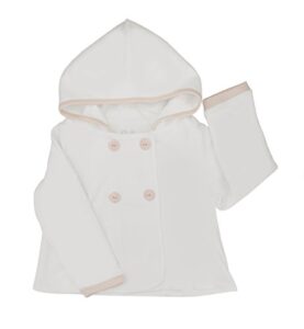 earthy baby gots certified 100% super soft organic pima cotton baby girl lightweight hoodie (white, 3-6 months)