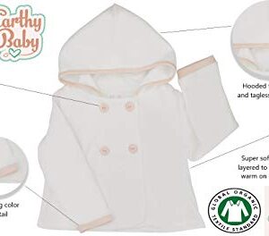 Earthy Baby GOTS Certified 100% Super Soft Organic Pima Cotton Baby Girl Lightweight Hoodie (White, 3-6 months)