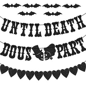 gueevin 3 pcs til death do us part banner bride or die banner for halloween bachelorette decoration gothic black heart bridal shower banner day of the dead letter including 36 paper cutouts