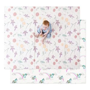 jumpoff jo – large waterproof foam padded play mat for infants, babies, toddlers, play pens & tummy time, foldable activity mat, 70 in. x 59 in. – fairy blossom