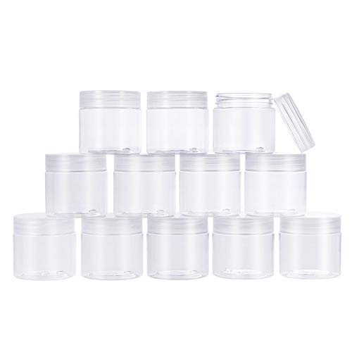 BENECREAT 20 Pack 2oz PET Plastic Round Container Jars with Clear Lids and and Leakproof Gasket for Beads, Crafts, Body Scrub Creams